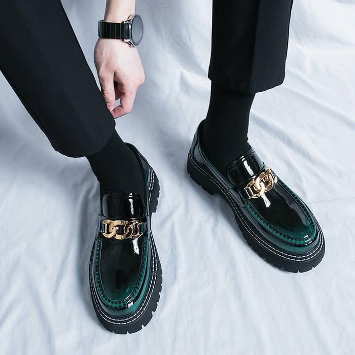 Men's Fashion Patent Leather Lug Sole Loafers - Image 2