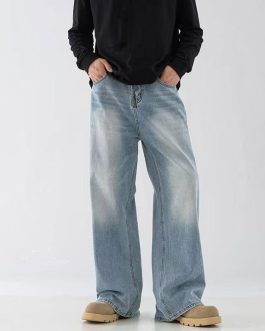 MEN’S WIDE LEG FADED DENIM