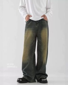 MEN’S WIDE LEG FADED DENIM