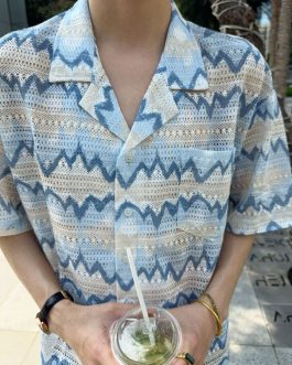 Zigzag Knit Short Sleeve Shirt