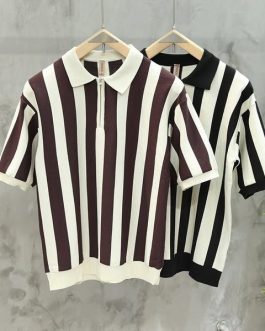 MEN’S STRIPED ZIP POLO