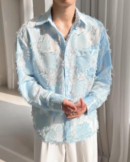 Men Jacquard Long Sleeve Shirts Loose Casual Dress Shirts