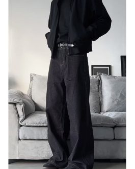 Black Pleated Baggy Casual Jeans