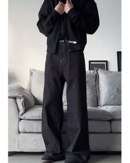 Black Pleated Baggy Casual Jeans