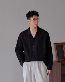 Long-Sleeve Cuban Collar Shirts (Black)