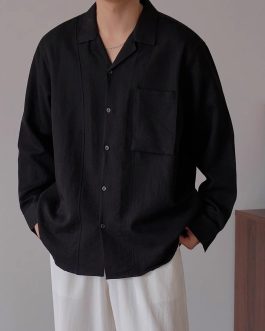 Long-Sleeve Cuban Collar Shirts (Black)