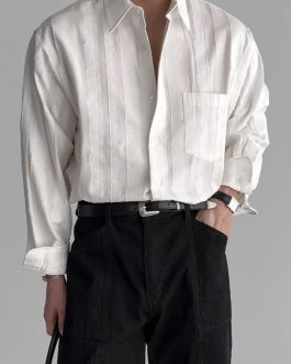 White Textured Striped Long-Sleeve Shirt