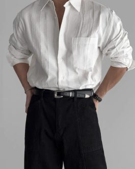 White Textured Striped Long-Sleeve Shirt