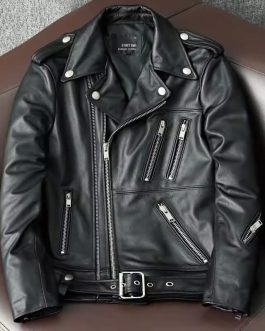 Asymmetric zip leather jacket