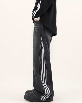 Stripes Zipper Vintage Jeans