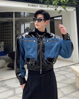 Denim Patchwork Leather Jacket