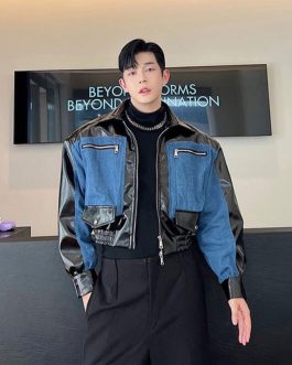 Denim Patchwork Leather Jacket