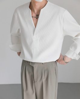 Savenne Long-Sleeve V-Neck Plain Shirt