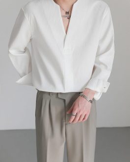 Savenne Long-Sleeve V-Neck Plain Shirt
