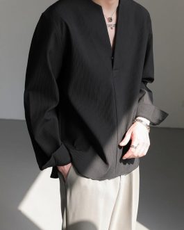 Savenne Long-Sleeve V-Neck Plain Shirt