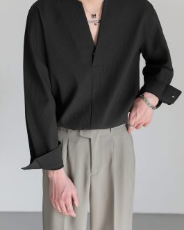 Savenne Long-Sleeve V-Neck Plain Shirt