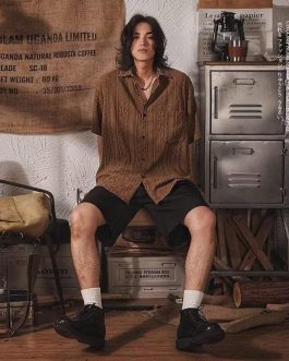 Men’s Eyelet Half Sleeve Knitted Cuban Shirt