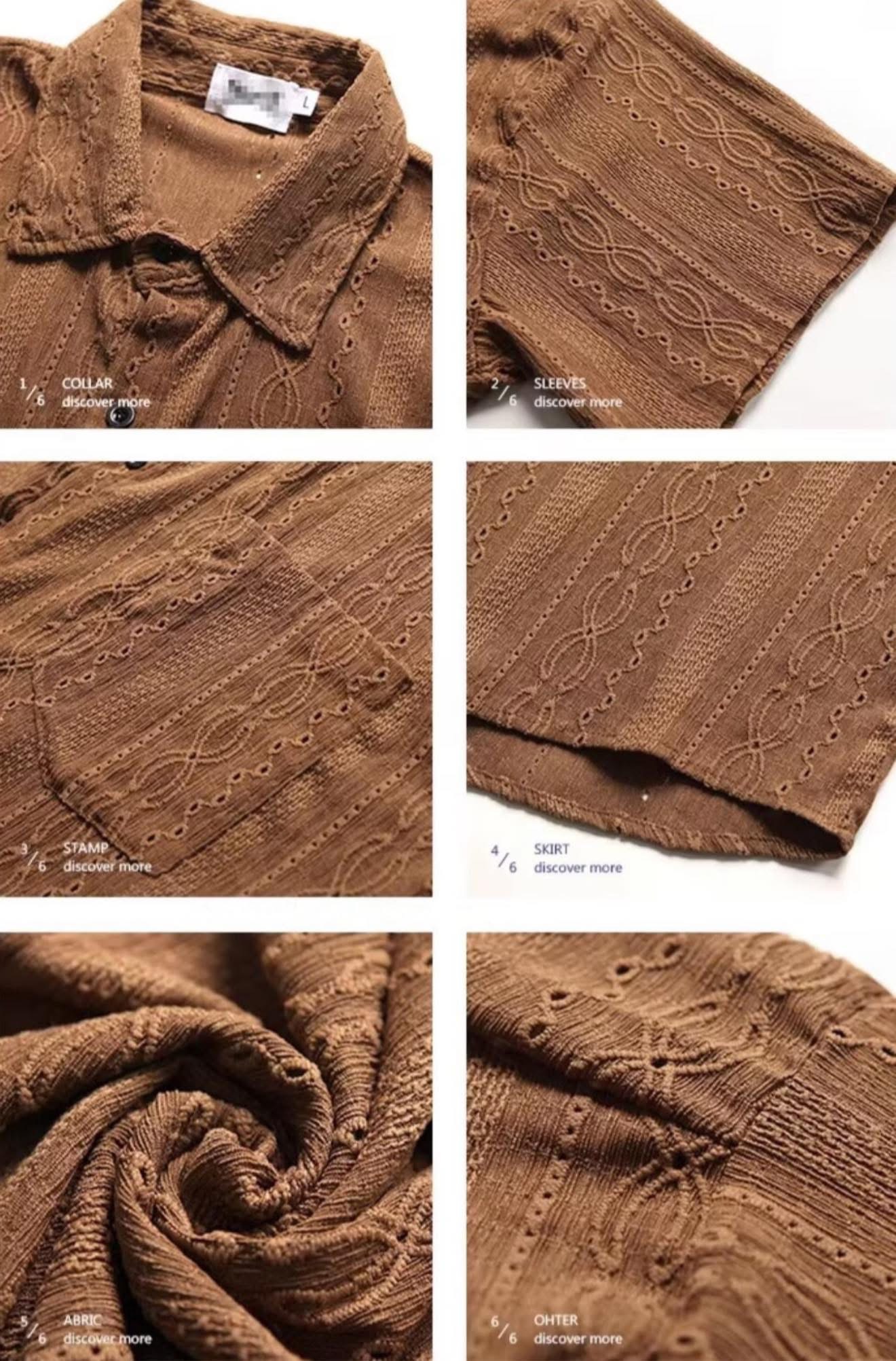 Men's Eyelet Half Sleeve Knitted Cuban Shirt - Image 5