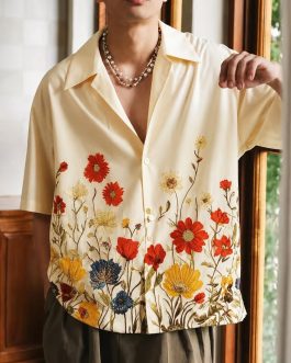 Floral Print Lapel Short Sleeve Loose Shirt