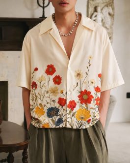 Floral Print Lapel Short Sleeve Loose Shirt