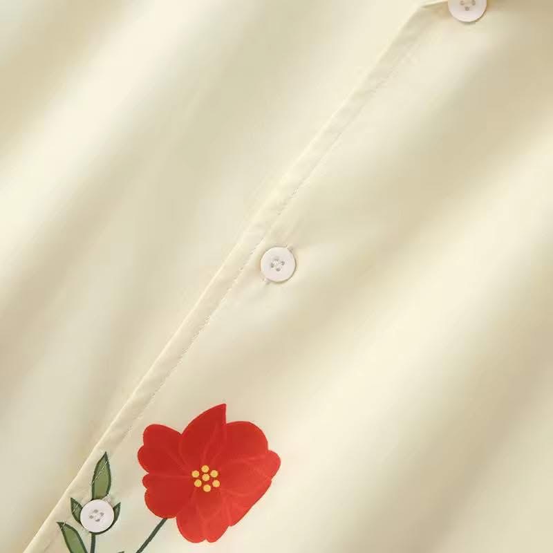 Floral Print Lapel Short Sleeve Loose Shirt - Image 6