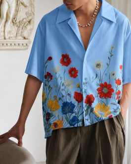 Floral Print Lapel Short Sleeve Loose Shirt
