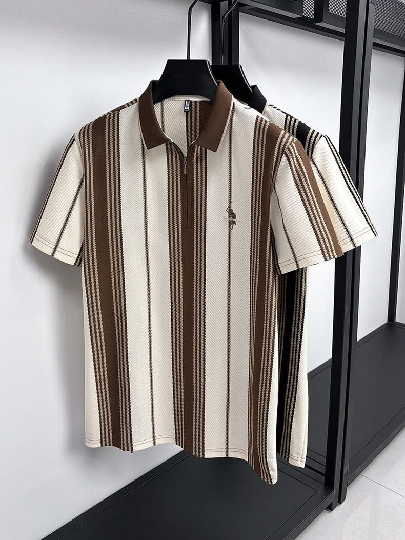 Mocha Stripe Knit Polo ✨ - Image 2