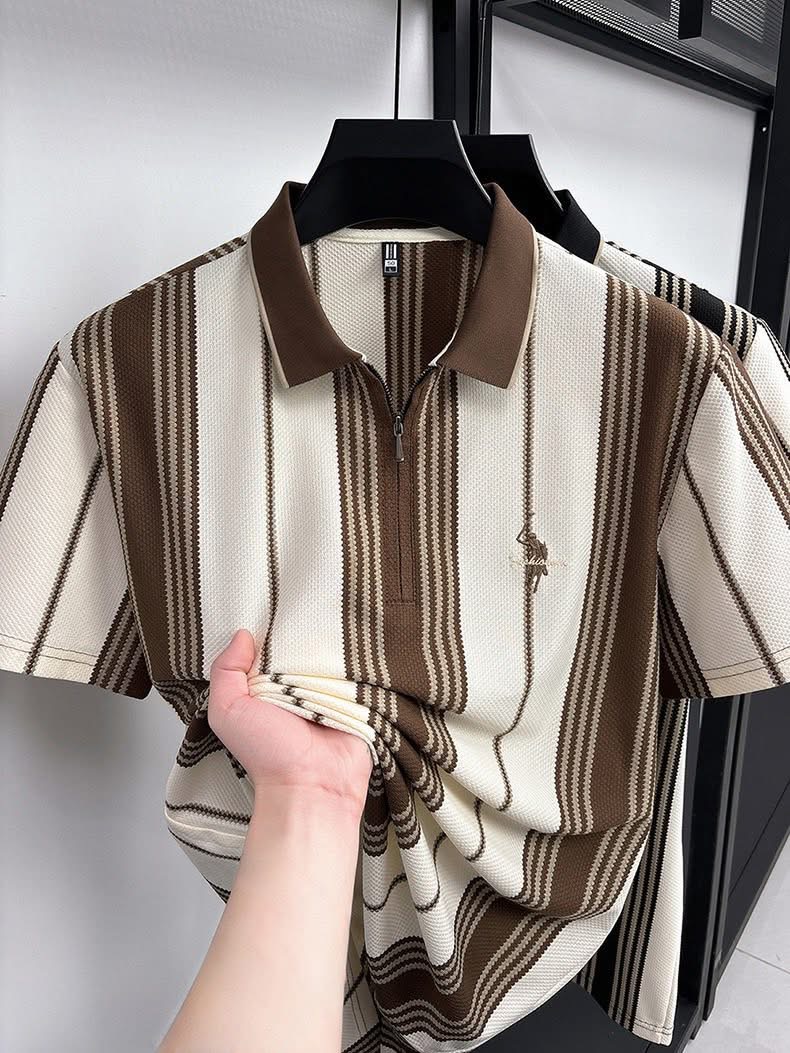 Mocha Stripe Knit Polo ✨ - Image 5