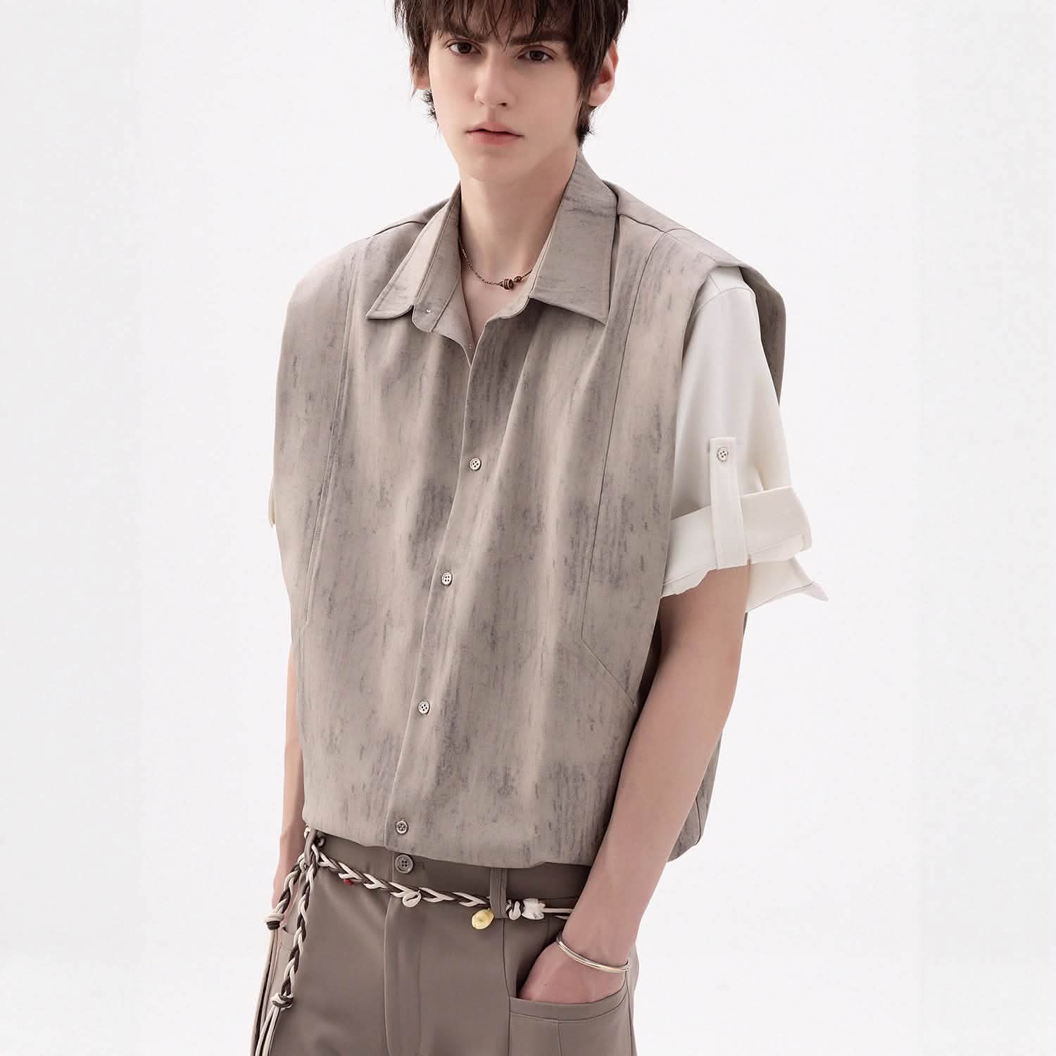 Men's Faux-layered Vest Shirts - Image 3