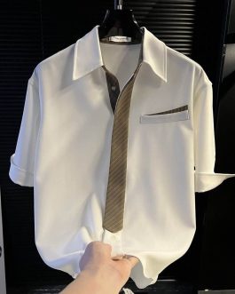 Ice silk short-sleeve shirt with built-in tie